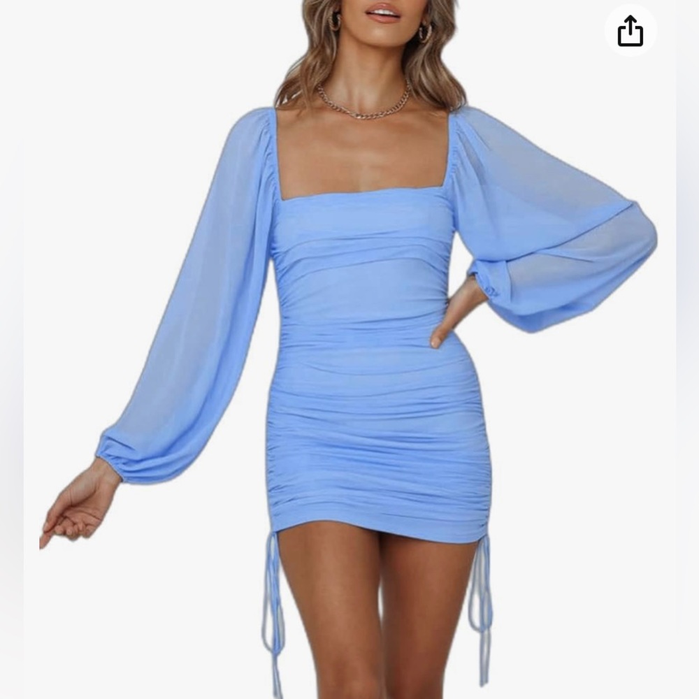 Light blue long sleeve ruched minidress